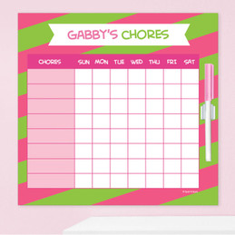Double Initial Stripes Pink Weekly Chore Chart