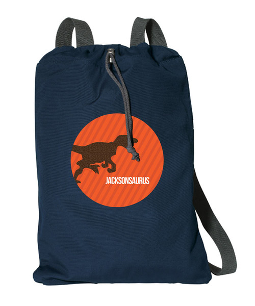 Dino And Me Orange Personalized Cinch Bags