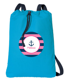 Let's Sail Pink personalized drawstring bags