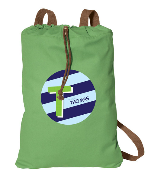 Brilliant Initial Blue Personalized Drawstring Bags