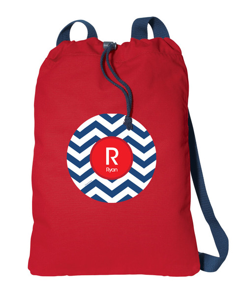 Navy And Red Chevron Personalized Bags For Kids