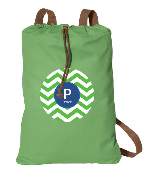 Green And Blue Chevron Personalized Cinch Bags