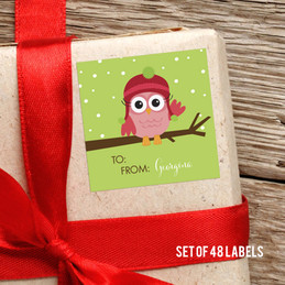Xmas Baby Pink Owl Gift Label