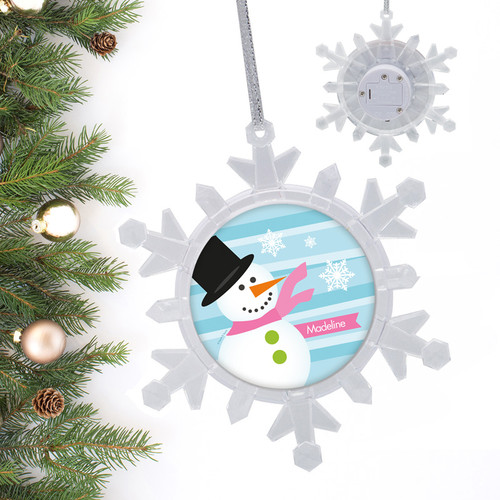 Pink Mr.Snowman Personalized Christmas Ornaments