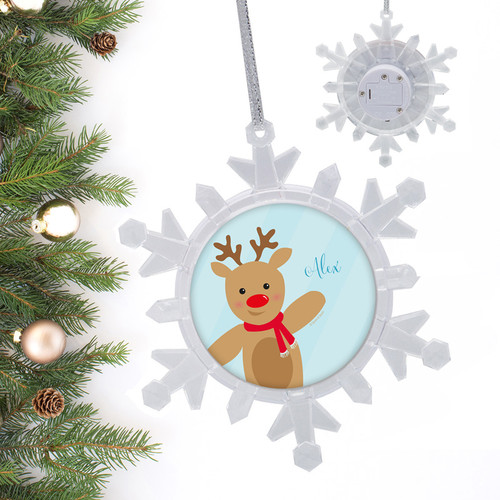 Sweet Reindeer On Blue Personalized Christmas Ornaments