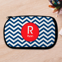 Navy And Red Chevron Pencil Case