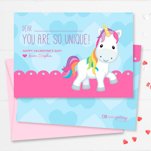 Pink Sweet Unicorn Kids Valentines Cards By Spark Spark