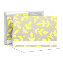 Browse Thank You Note Cards | Leafy Bunch Yellow With Stripe