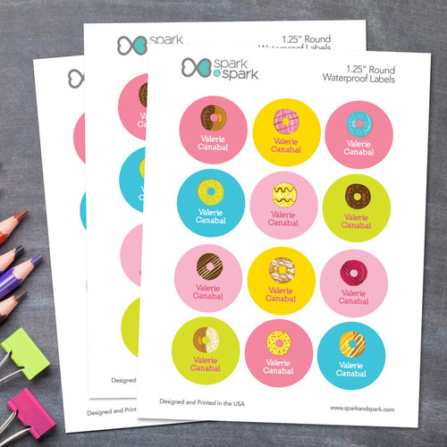 Yummy Donuts Waterproof Labels for Kids