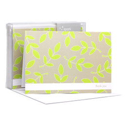 Cute Boxed Blank Note Cards | Leafy Bunch Green With Stripe