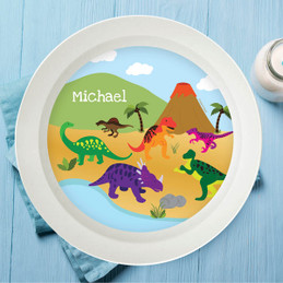 Child/'s Plate or Bowl Personalized Dinosaur Plate Yellow Dinosaur Melamine Plate Plastic