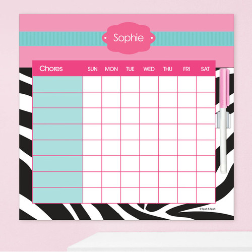 Zebra And Pink Customizable Chore Chart