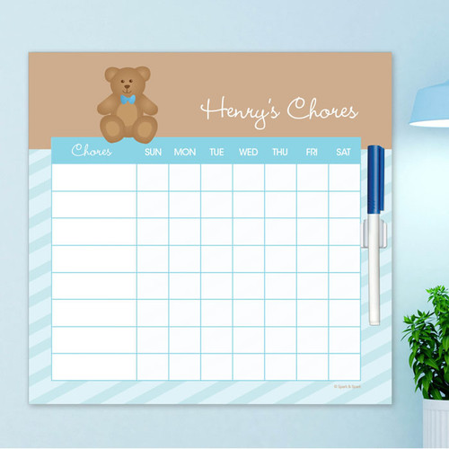 Cute Blue Teddy Bear Chore List For Kids