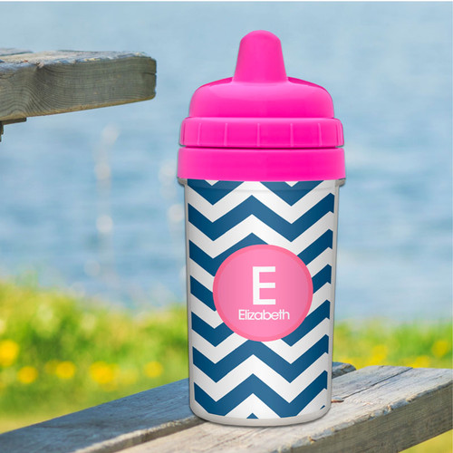 Chevron - Blue & Pink No Spill Sippy Cup
