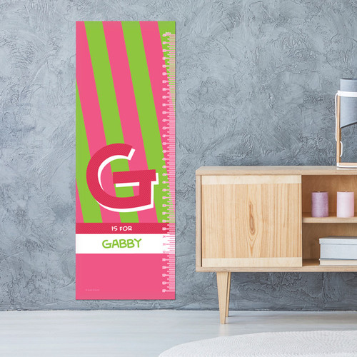 Double Initial + stripes - Pink Growth Chart