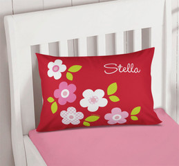 Preppy Flowers Red Pillowcase Cover