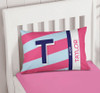 Double Initial stripes Blue Pillowcase Cover