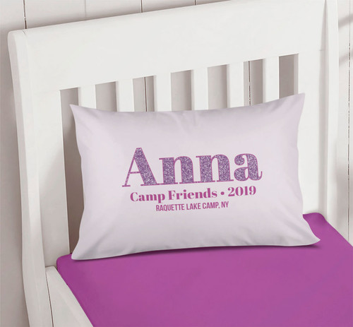 Glitter Purple Name Autograph Camp Pillowcase Cover