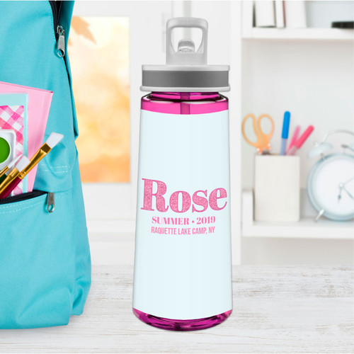 Glitter Pink Name Sports Water Bottle