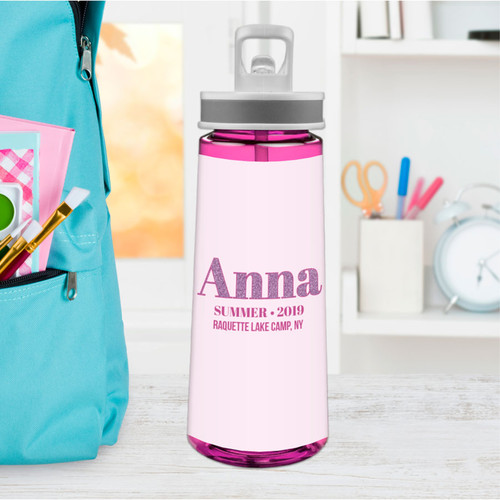 Glitter Purple Name Sports Water Bottle