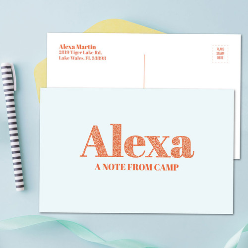 Glitter Orange Name Postcards