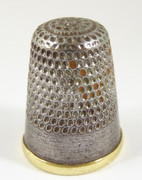 Antique Heavy Steel and Brass Thimble Stamped 5