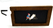 Mid 1800s Hand Painted Glass Magic Slide in a Cedar Frame Boy Catching Pig