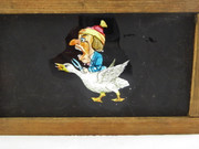 Mid 1800s Hand Painted Glass Magic Slide in Cedar with Man on Duck