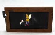 Mid 1800s Hand Painted Glass Magic Slide in Cedar Frame Circus Dog