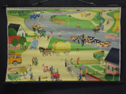 Vintage 1950s School Chart of a German Town Village Life