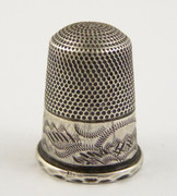 Antique 1900s Engraved Silver Plated Thimble