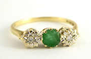 Vintage  Hallmarked 9ct Gold Ring Set with Emerald & Diamonds Size N 1/2  $245au