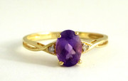 9ct Gold Ring Set with Amethyst & Diamonds Size M