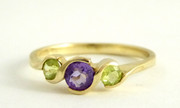 9ct Gold Ring Set with Amethyst and Citrine Gems  Size N
