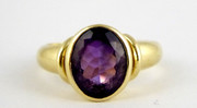 9ct Gold Ring Set with Large Solitary Amethyst Gem Size M