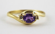9ct Gold  Ring Set with Amethyst & Diamonds Size N