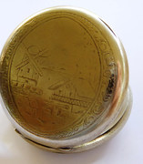 Antique  1900s  Pocket Watch  with German of Dutch Engraved Scene with Windmill
