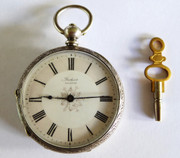 Late 1800s Antique Fine Silver  Dubois Geneve Pocket Watch with Key Wound Movement