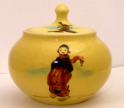 Australian Pottery Lidded Sugar Bowl with Dutch Girl & Windmill Scene by Martin Boyd