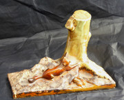 Interesting Antique Signed Pottery Tree Stump with Fox  Bookend ?
