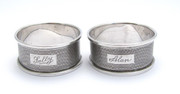 Pair of Antique 1959 Solid Sterling Silver Napkin Rings  Sally & Alan