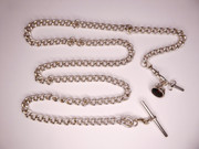 Antique Silver Pocket Watch Chain 72cm Long with Watch Key & Bloodstone Seal