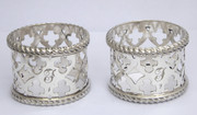 Pair of Antique 1800s Silver Napkin Rings Monogrammed F
