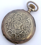 Antique 1900s German Art Nouveau .800 Silver & Gold Pocket Watch Monogramed FS
