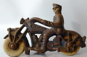 Antique Hubley 1930's Champion Cast  Iron Police Motorcycle Toy Original Tires