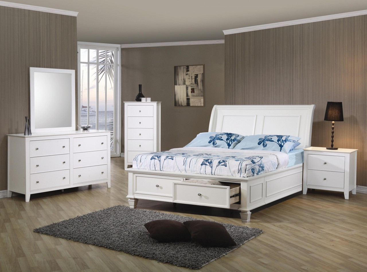 Inland Empire Furniture Twin Size Vermont White Solid Wood Sleigh Bed with Bed Set