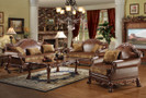 ac15160 - Dresden Cherry Oak Chenille and Bonded Leather Sofa and Love Seat