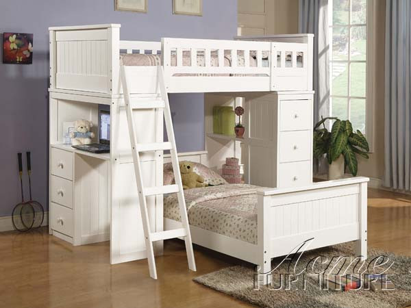 Ac10970 Willoughby White Or Black Solid Wood Twin Twin Loft Bed
