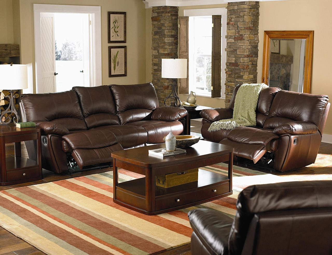 clifford brown leather double reclining sofa