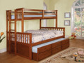 FABK458FOAK - Zaire Oak Twin/Full Bunk Bed With Twin Trundle Bed and Storage Drawers